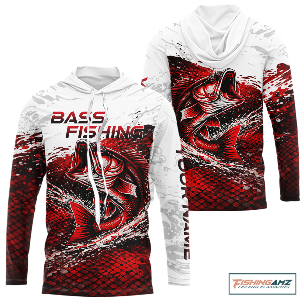 Custom Largemouth Bass Fish Scale Fishing Shirts, Bass Fishing Jerseys|Red NBT344