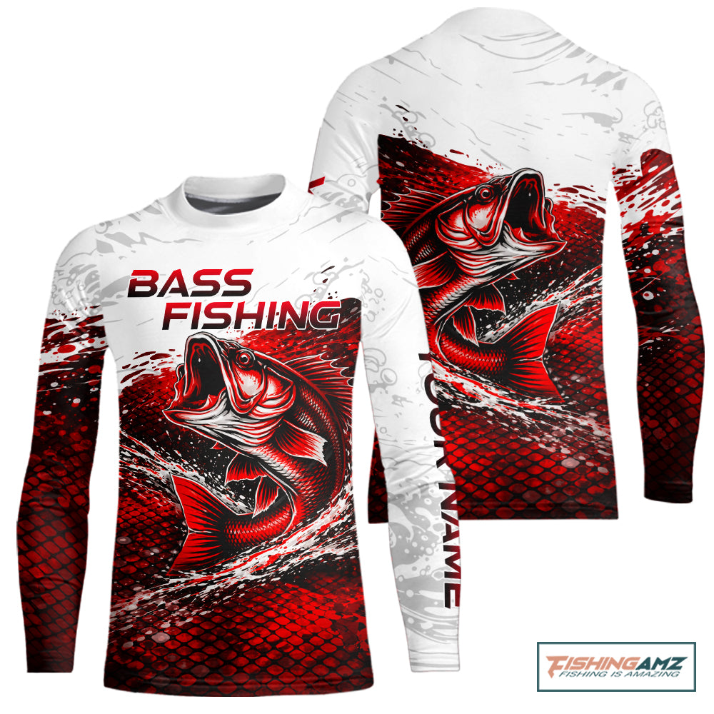 Custom Largemouth Bass Fish Scale Youth Fishing Shirts, Bass Fishing Jerseys|Red NBT344