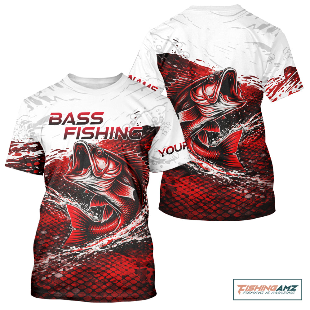 Custom Largemouth Bass Fish Scale Fishing Shirts, Bass Fishing Jerseys|Red NBT344