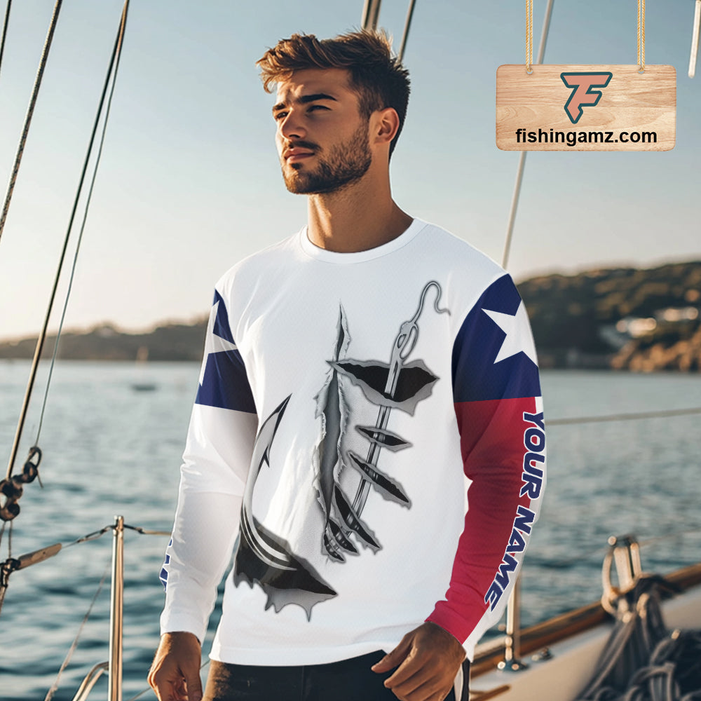 Personalized Texas Flag Mahi Mahi, Wahoo, Tuna Performance Long Sleeve Fishing Shirts NBT690
