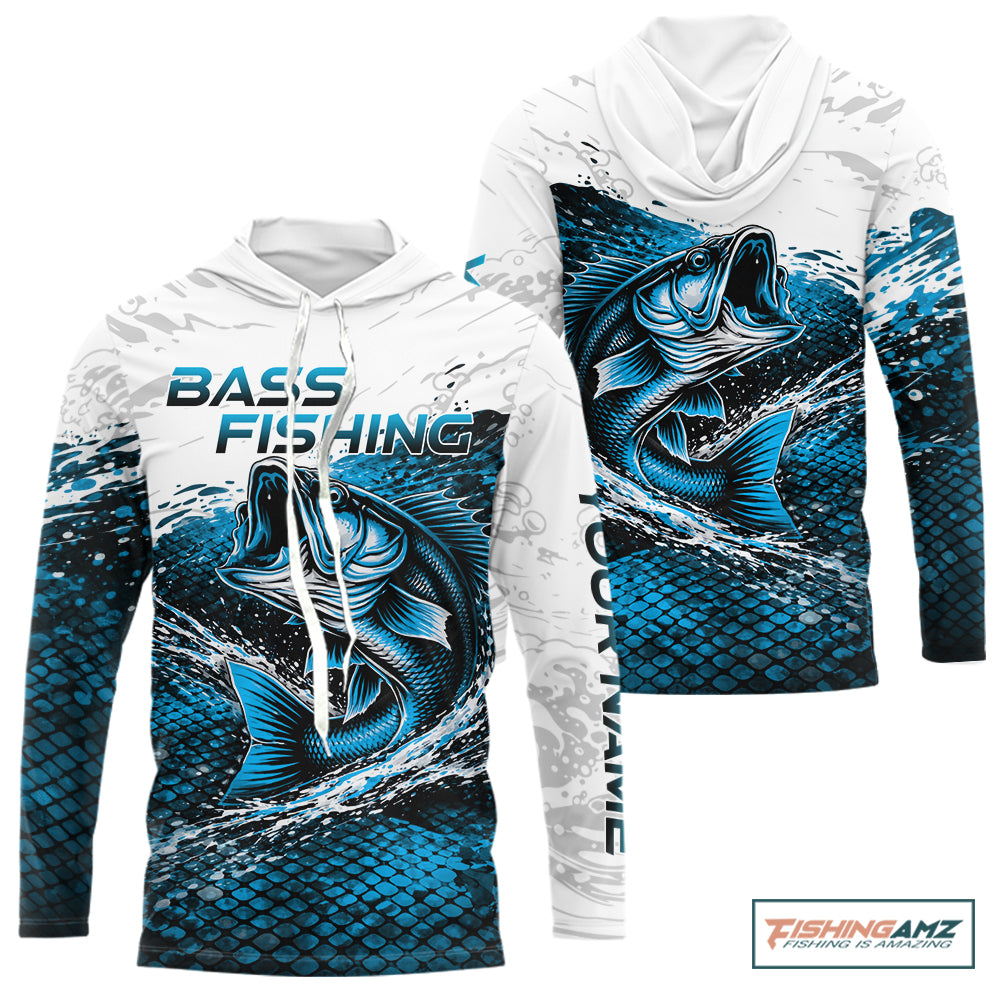 Custom Largemouth Bass Fish Scale Fishing Shirts, Bass Fishing Jerseys|Blue NBT351