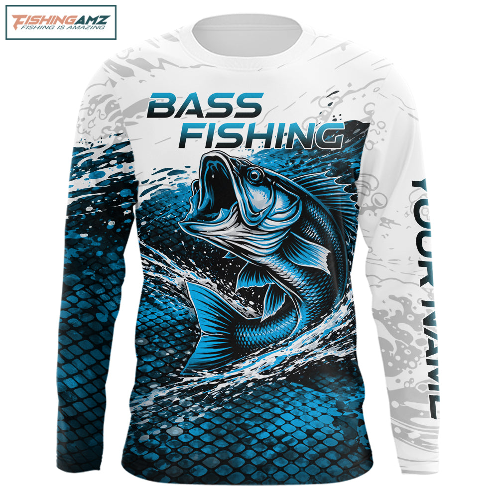 Custom Largemouth Bass Fish Scale Fishing Shirts, Bass Fishing Jerseys|Blue NBT351