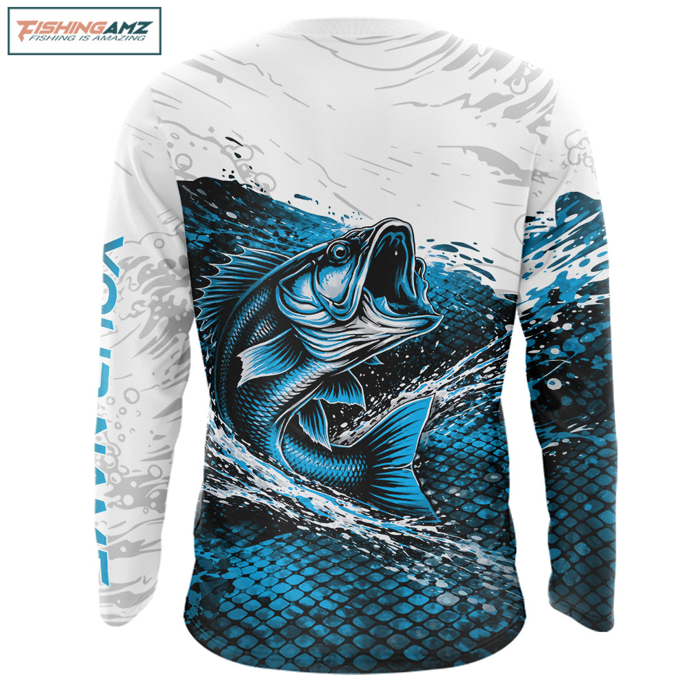 Custom Largemouth Bass Fish Scale Fishing Shirts, Bass Fishing Jerseys|Blue NBT351