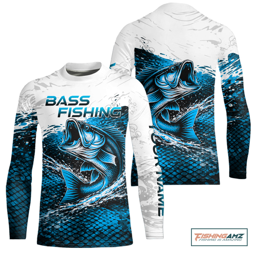Custom Largemouth Bass Fish Scale Fishing Shirts, Bass Fishing Jerseys|Blue NBT351