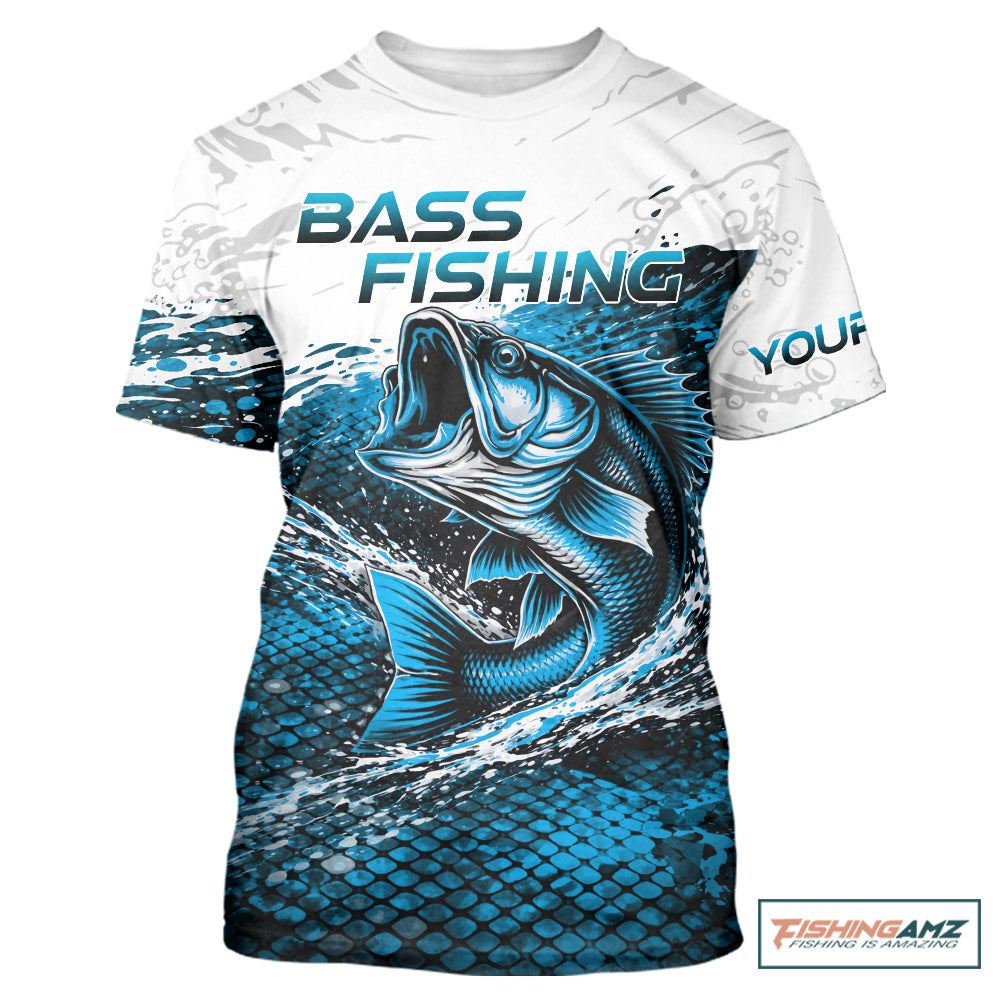 Custom Largemouth Bass Fish Scale Fishing Shirts, Bass Fishing Jerseys|Blue NBT351