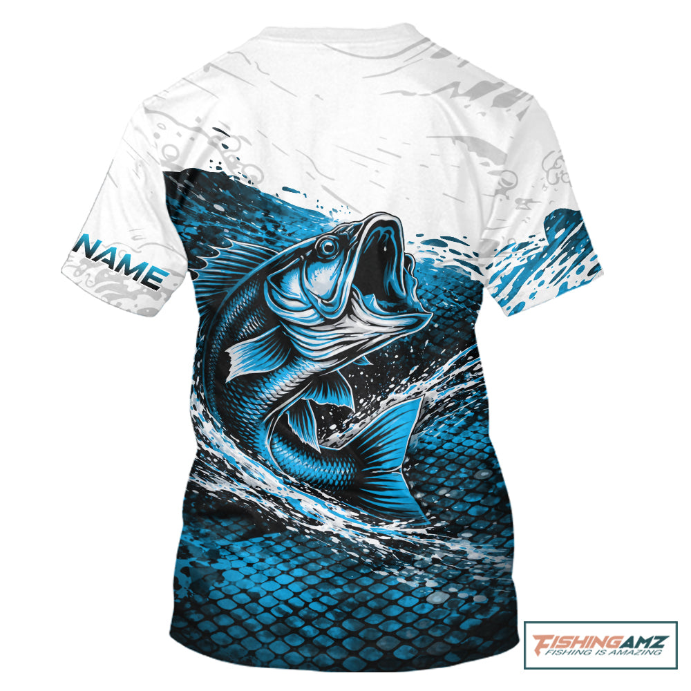 Custom Largemouth Bass Fish Scale Fishing Shirts, Bass Fishing Jerseys|Blue NBT351