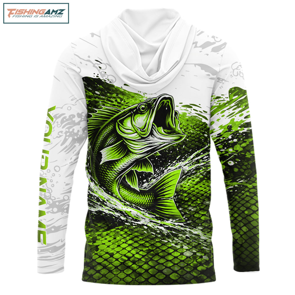 Back view of bass fish scale long sleeve bass fishing jersey