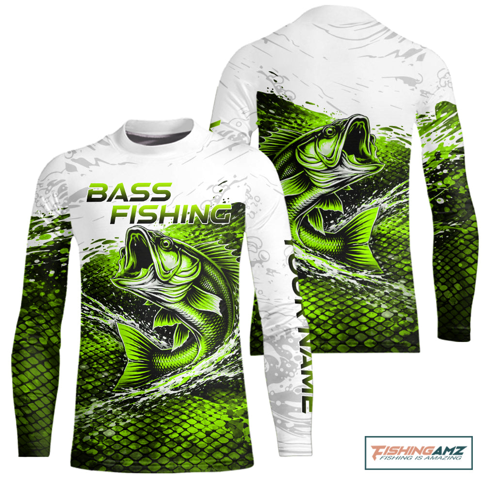 Custom Largemouth Bass Fish Scale Fishing Shirts, Bass Fishing Jerseys|Green NBT352