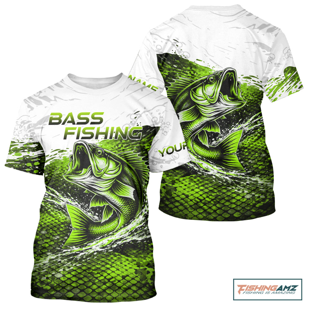 Custom Largemouth Bass Fish Scale Fishing Shirts, Bass Fishing Jerseys|Green NBT352