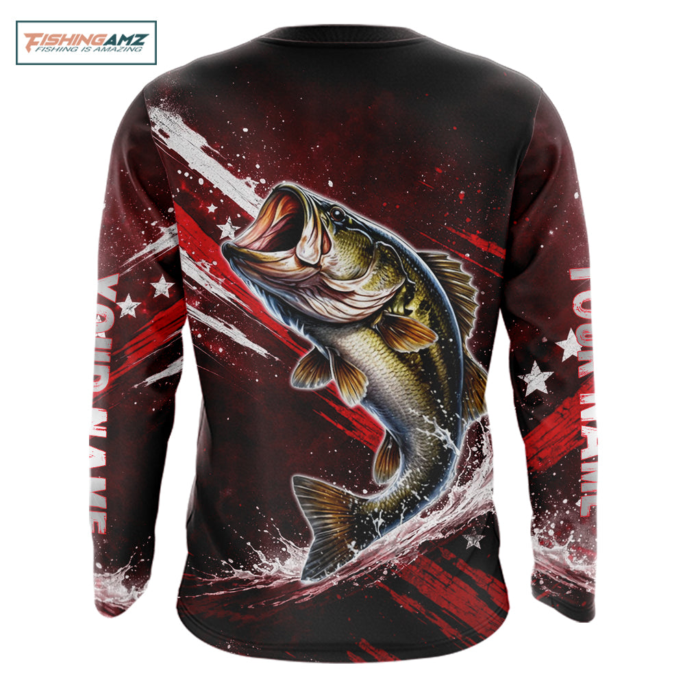 Personalized Bass Long Sleeve Fishing Shirts UV Protection, Bass Fishing Shirts For Men NBT434