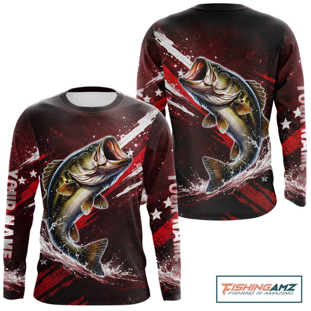 Personalized Bass Long Sleeve Fishing Shirts UV Protection, Bass Fishing Shirts For Men NBT434