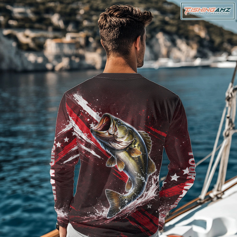 Personalized Bass Long Sleeve Fishing Shirts UV Protection, Bass Fishing Shirts For Men NBT434