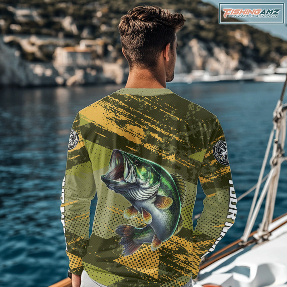 Green Camo Custom Largemouth Bass Fishing Shirts For Men, Bass Fishing Jerseys NBT438
