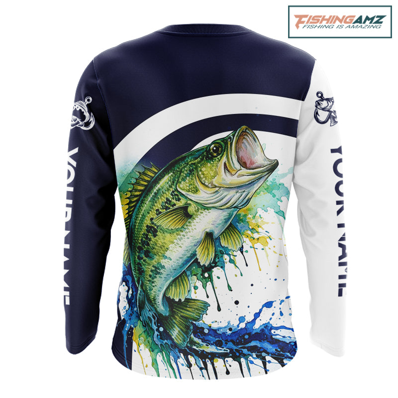 Custom Bass Fishing Shirts Long Sleeve Blue Camo Color Paint, Bass Fishing Shirts NBT461