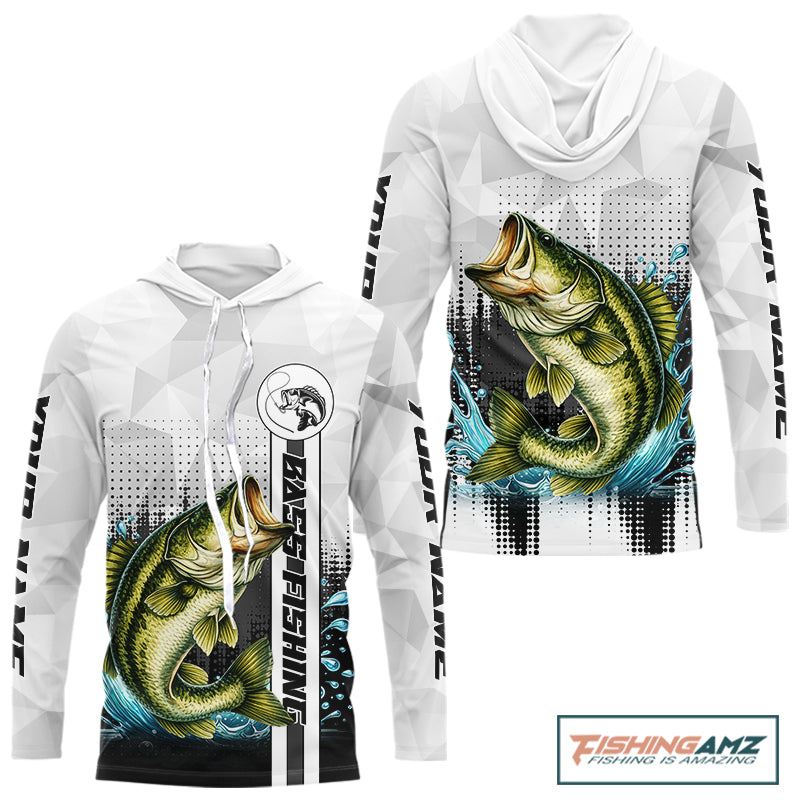 White Camo Bass Fishing Custom Name Long Sleeve Fishing Shirts With UV Protection NBT462