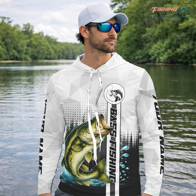 White Camo Bass Fishing Custom Name Long Sleeve Fishing Shirts With UV Protection NBT462