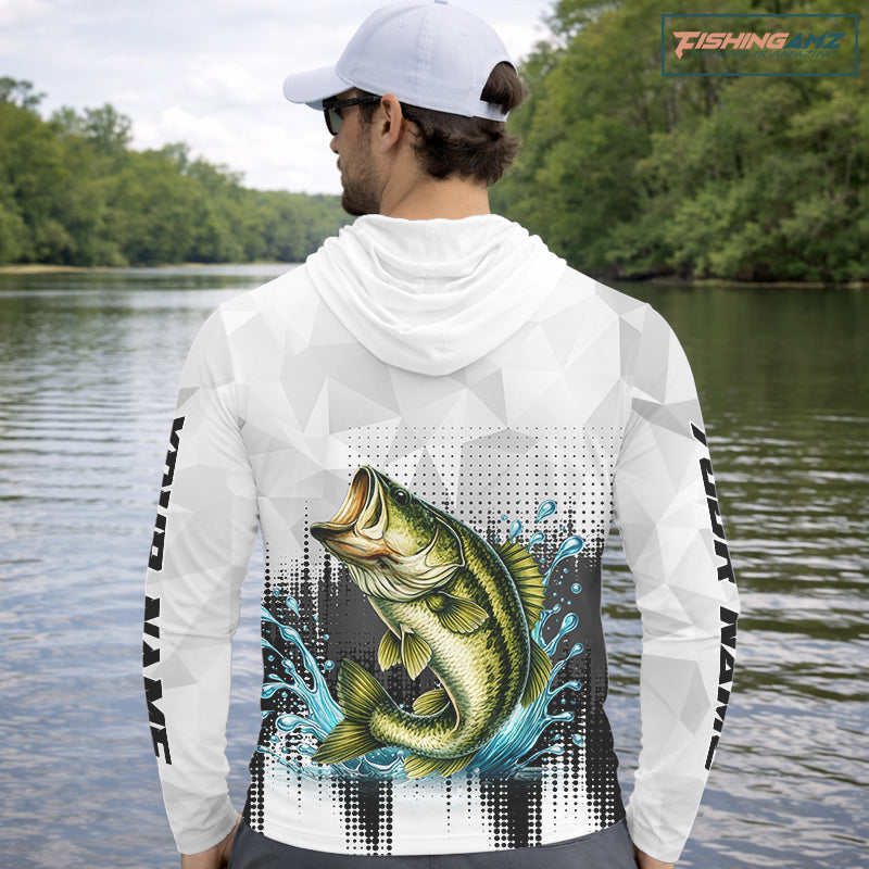 White Camo Bass Fishing Custom Name Long Sleeve Fishing Shirts With UV Protection NBT462