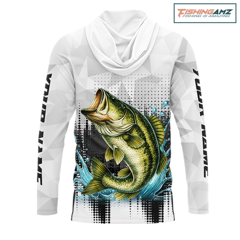 White Camo Bass Fishing Custom Name Long Sleeve Fishing Shirts With UV Protection NBT462