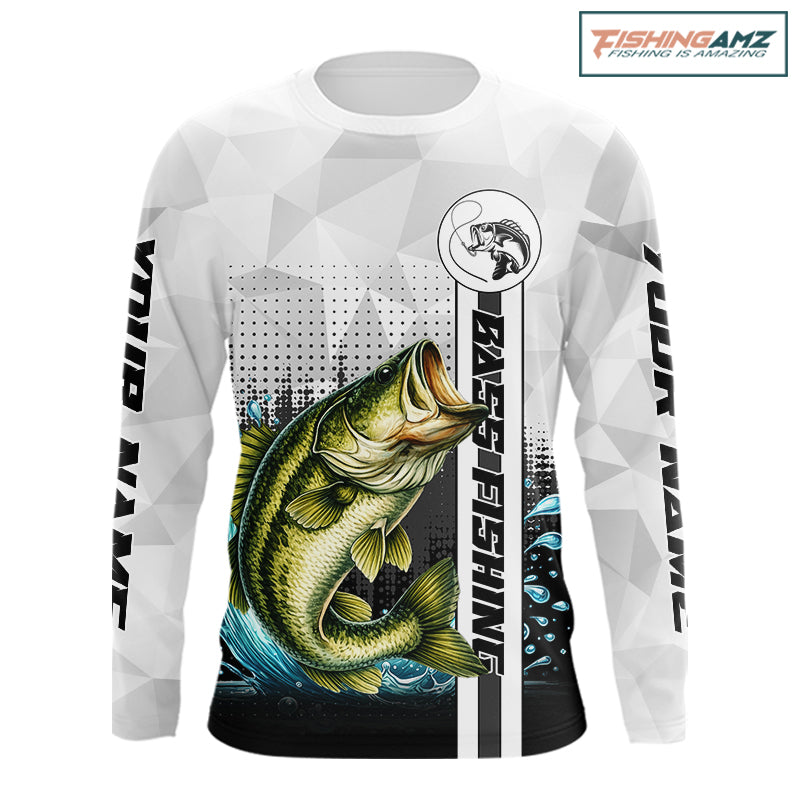 White Camo Bass Fishing Custom Name Long Sleeve Fishing Shirts With UV Protection NBT462