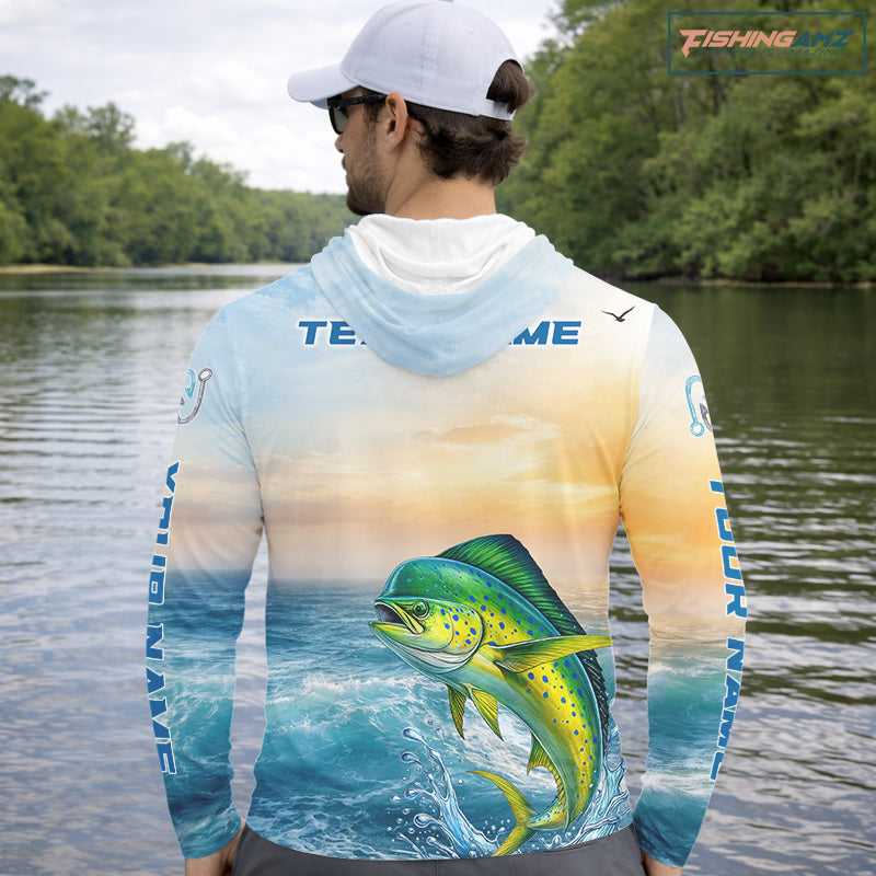 Mahi Mahi Fishing Sunset Custom Fishing Long Sleeve Shirt, Mahi Mahi Compass Offshore Fishing Apparel NBT585