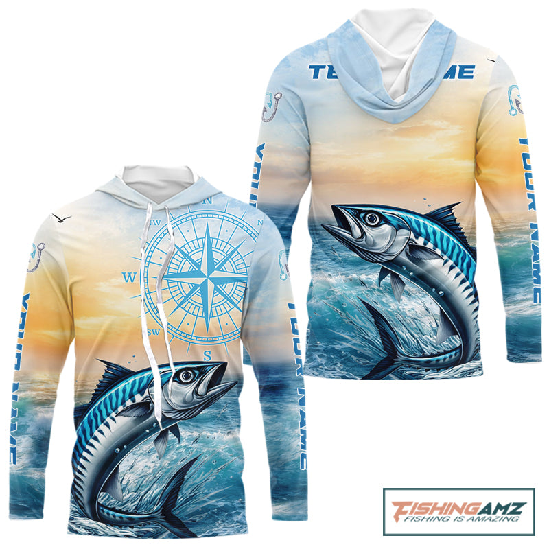 King Mackerel Fishing Sunset Custom Fishing Long Sleeve Shirt, Compass Offshore Fishing Apparel NBT586