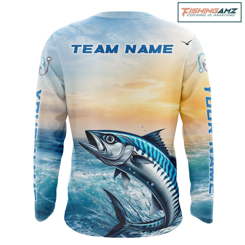 King Mackerel Fishing Sunset Custom Fishing Long Sleeve Hooded Shirt, Compass Offshore Fishing Apparel NBT586