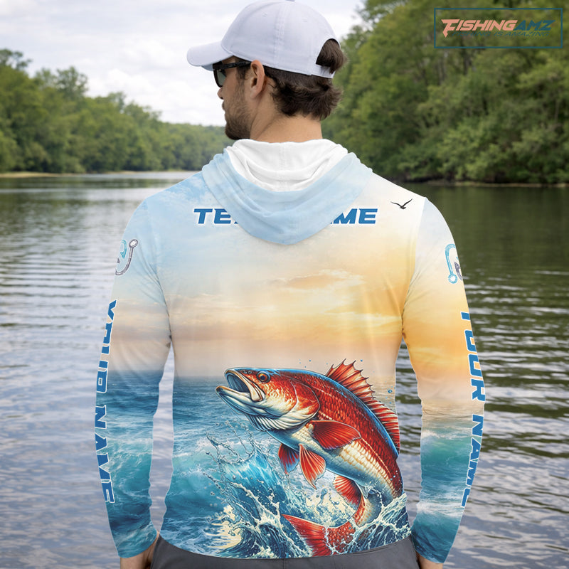Redfish Fishing Sunset Custom Fishing Long Sleeve Shirt, Redfish Compass Offshore Fishing Apparel NBT587