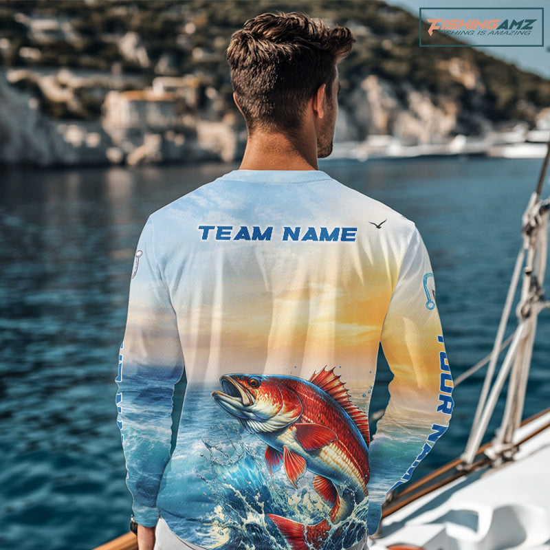 Redfish Fishing Sunset Custom Fishing Long Sleeve Hooded Shirt, Redfish Compass Offshore Fishing Apparel NBT587