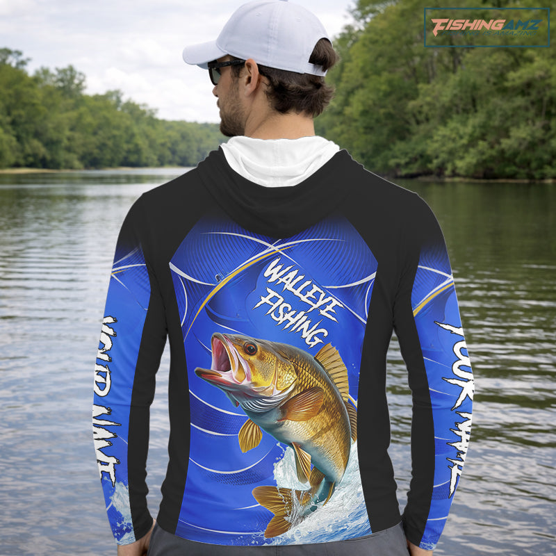 Personalized Walleye Hooded Fishing Shirts UV Protection Tournament Jersey, Walleye Fishing Shirts NBT366