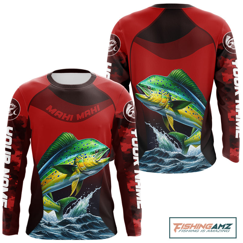 Custom Mahi Mahi Fishing Shirts For Team, Custom Saltwater Fishing Shirts|Red NBT467