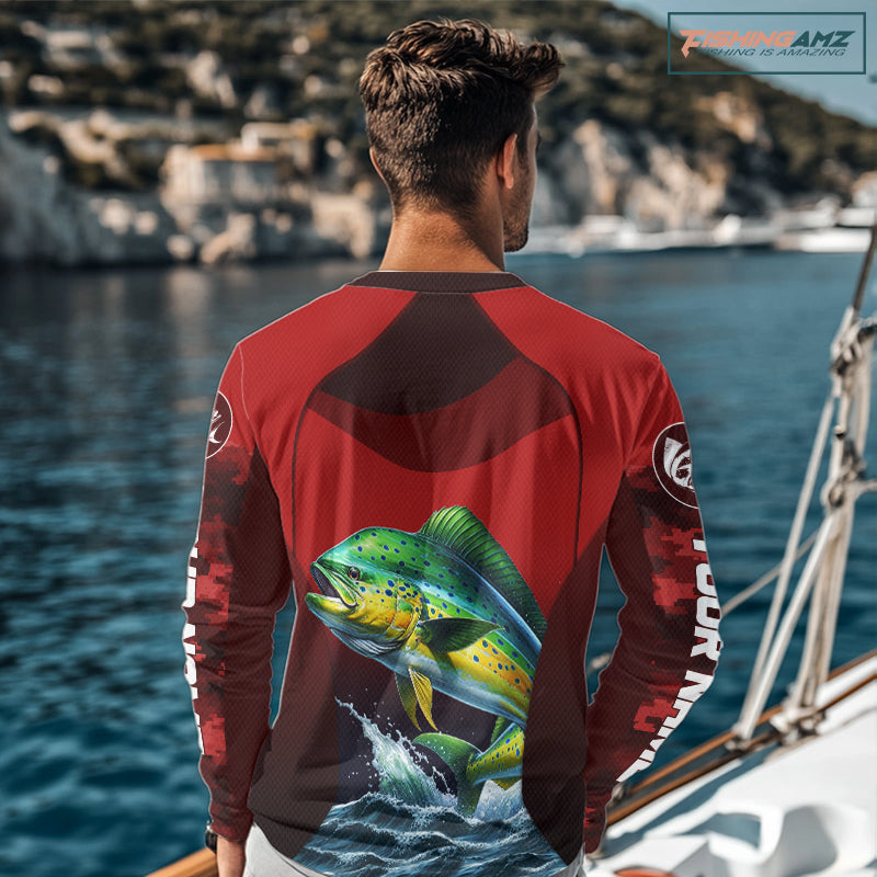 Custom Mahi Mahi Fishing Shirts For Team, Custom Saltwater Fishing Shirts|Red NBT467