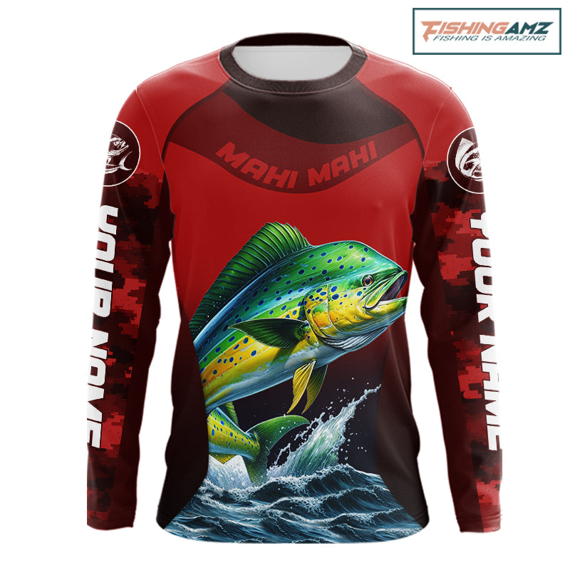 Custom Mahi Mahi Fishing Shirts For Team, Custom Saltwater Fishing Shirts|Red NBT467