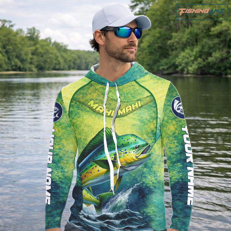 Custom Mahi Mahi Fishing Shirts For Team, Custom Saltwater Fishing Shirts|Green NBT468