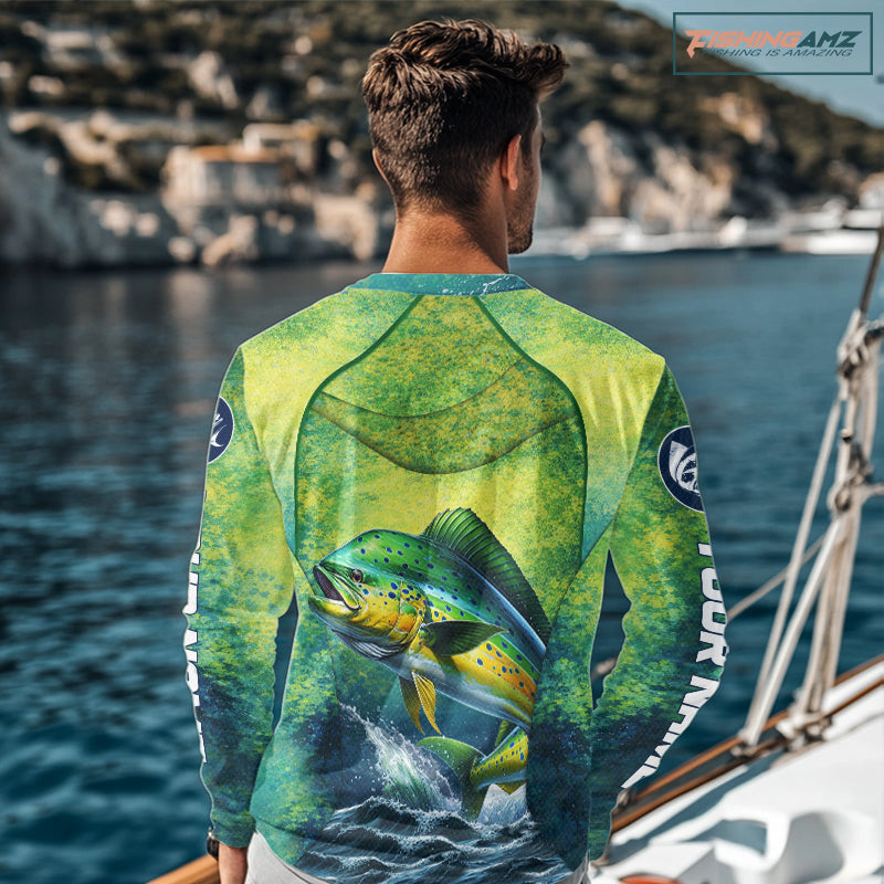 Custom Mahi Mahi Fishing Shirts For Team, Custom Saltwater Fishing Shirts|Green NBT468