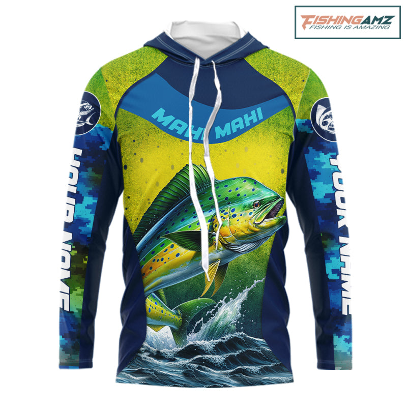 Custom Mahi Mahi Fishing Shirts For Team, Custom Saltwater Fishing Shirts|Blue NBT469