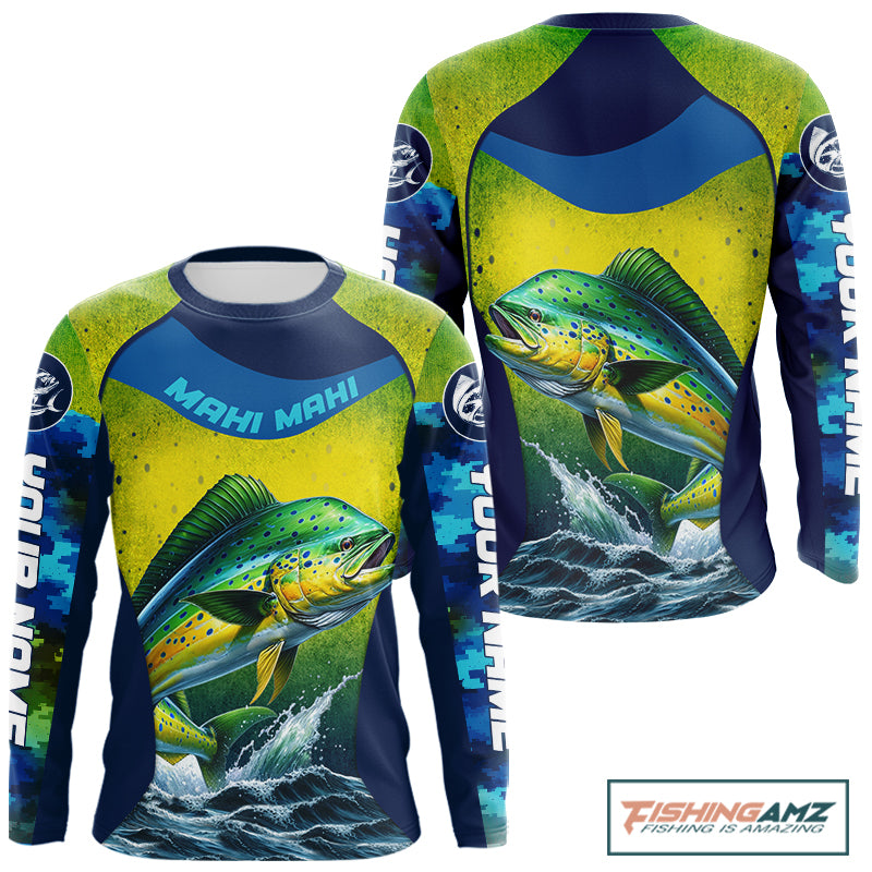 Custom Mahi Mahi Fishing Shirts For Team, Custom Saltwater Fishing Shirts|Blue NBT469