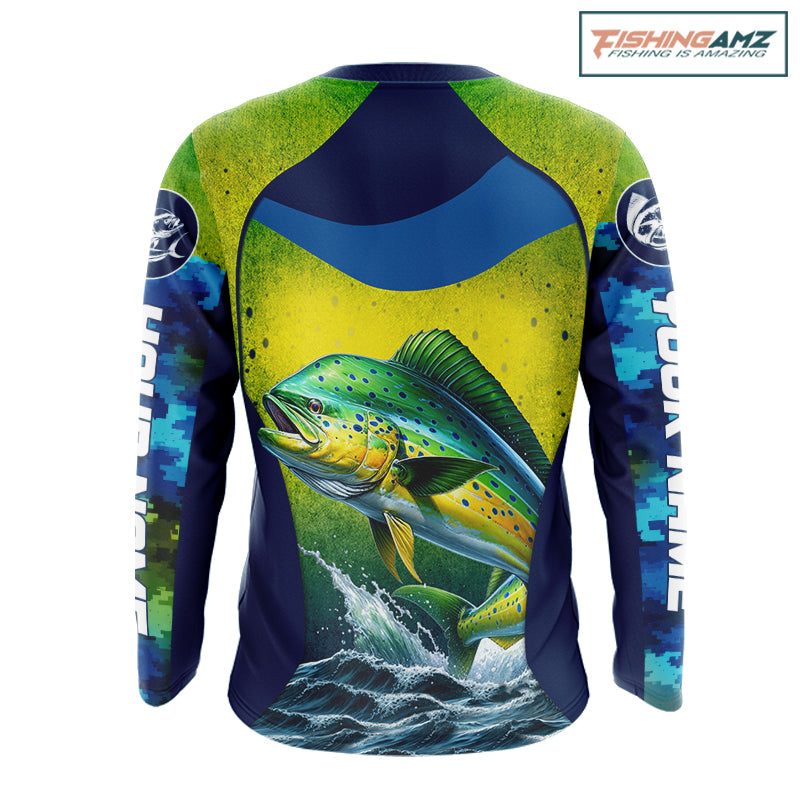 Custom Mahi Mahi Fishing Shirts For Team, Custom Saltwater Fishing Shirts|Blue NBT469