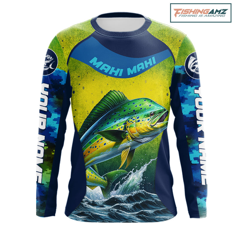 Custom Mahi Mahi Fishing Shirts For Team, Custom Saltwater Fishing Shirts|Blue NBT469