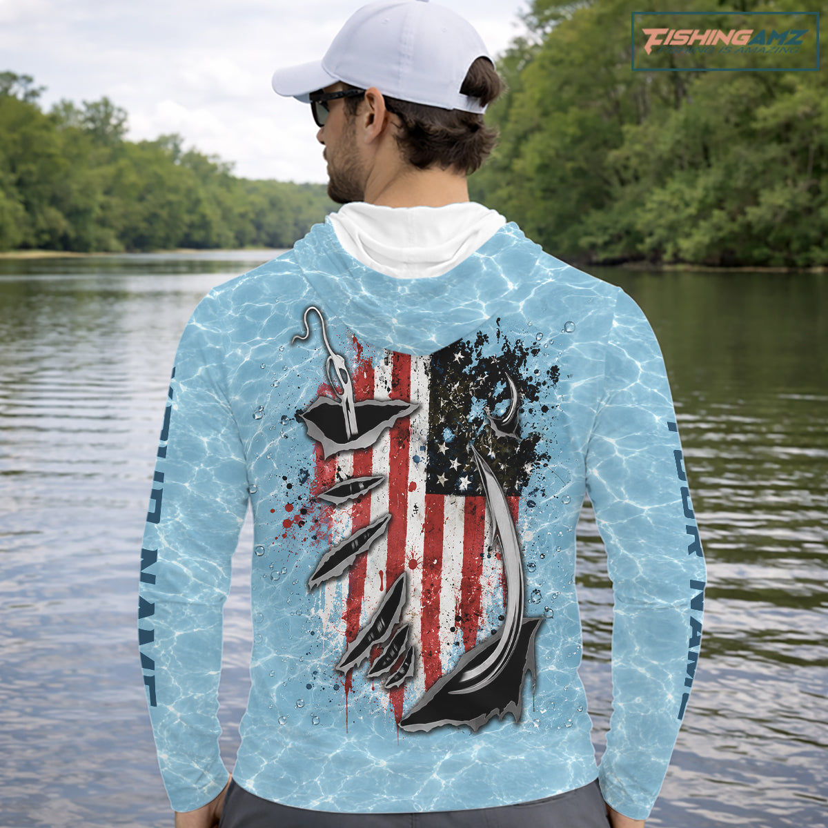 Custom Bass Fishing Long Sleeve Hooded American Flag Fish Reaper Fishing Shirts, Bass Fishing Jerseys NBT729