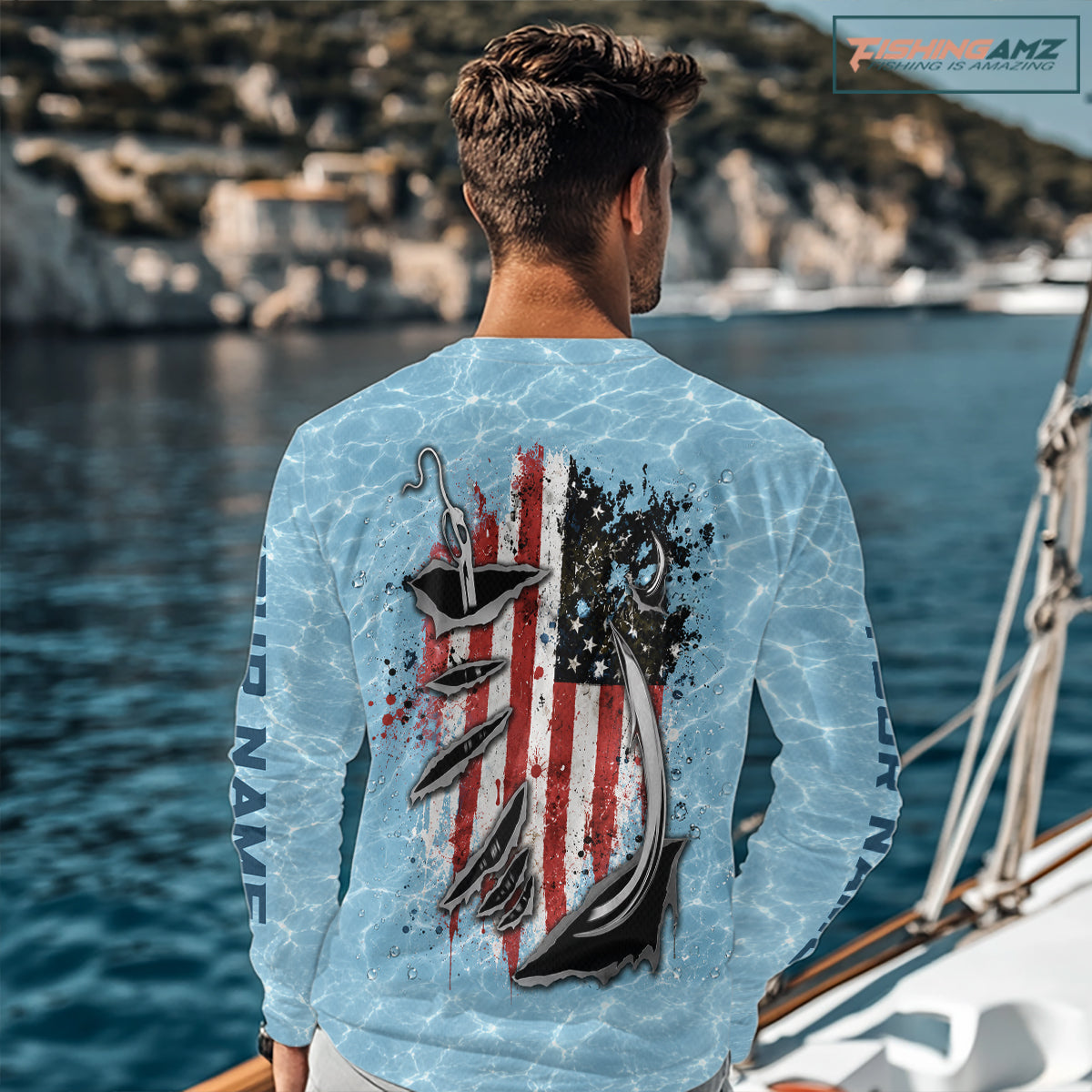 Custom Bass Fishing Long Sleeve American Flag Fish Reaper Fishing Shirts, Bass Fishing Jerseys NBT729