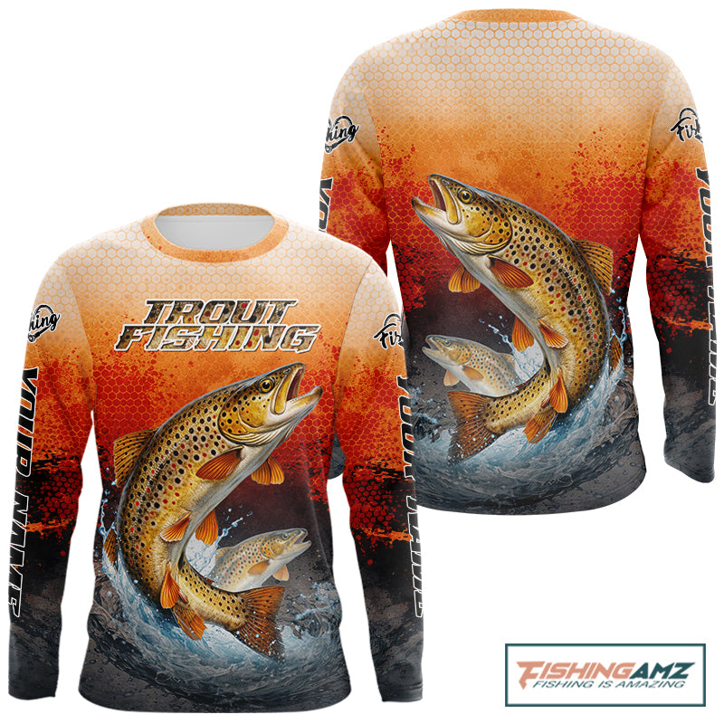 Brown Trout Long Sleeve Fishing Shirts Custom Name, Fishing Gifts Trout Fishing Shirts NBT380