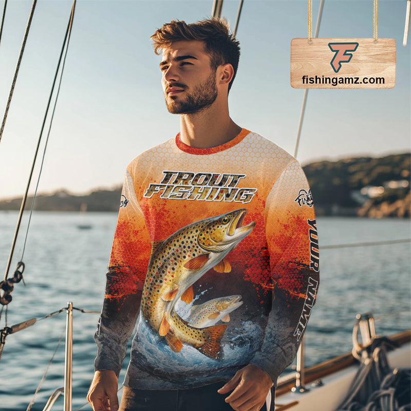 Brown Trout Long Sleeve Fishing Shirts Custom Name, Fishing Gifts Trout Fishing Shirts NBT380