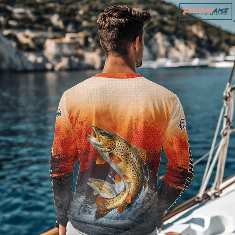 Brown Trout Long Sleeve Fishing Shirts Custom Name, Fishing Gifts Trout Fishing Shirts NBT380