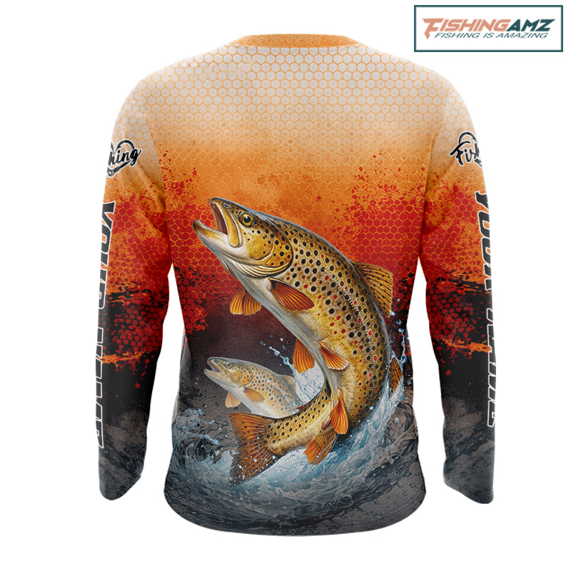 Brown Trout Long Sleeve Fishing Shirts Custom Name, Fishing Gifts Trout Fishing Shirts NBT380