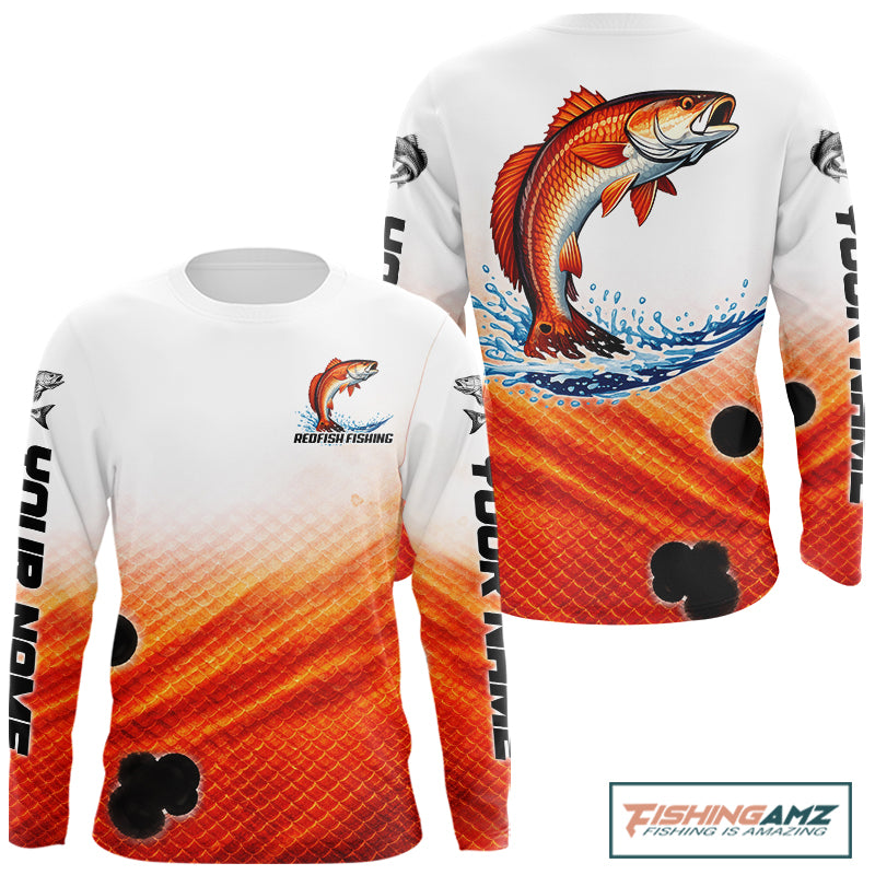 Redfish Fishing Scales Custom Name UV Protection Long Sleeve Fishing Shirts NBT514