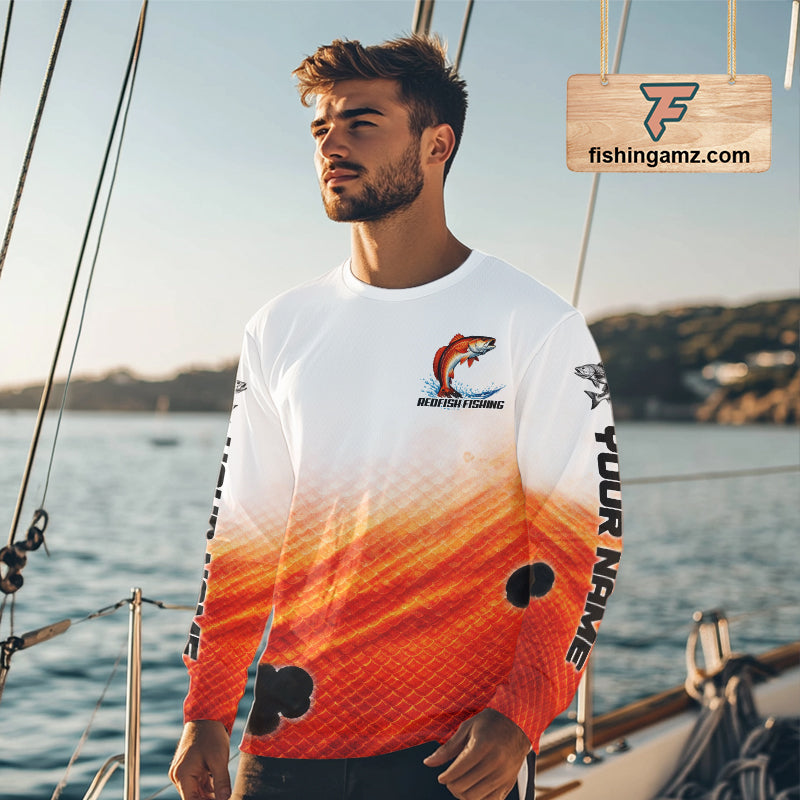 Redfish Fishing Scales Custom Name UV Protection Long Sleeve Fishing Shirts NBT514