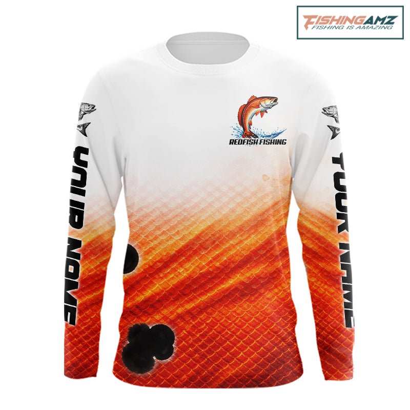 Redfish Fishing Scales Custom Name UV Protection Long Sleeve Fishing Shirts NBT514