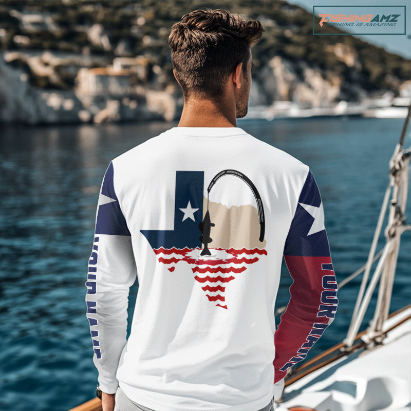 Personalized Texas Flag Long Sleeve Custom Name Tournament Fishing Shirts, Texas Fishing Jerseys NBT515