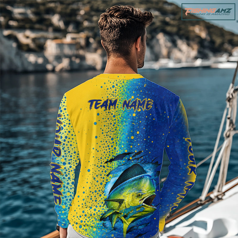 Custom Mahi Mahi Fishing Jerseys, Mahi Mahi Saltwater Long Sleeve UV Protection Fishing Shirts NBT863