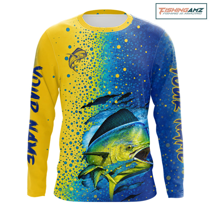 Front view of custom Mahi Mahi saltwater fishing shirt long sleeve